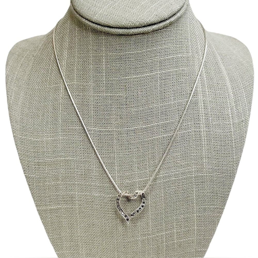 Sterling Silver & Faceted Gray Stone Heart Pendant Necklace